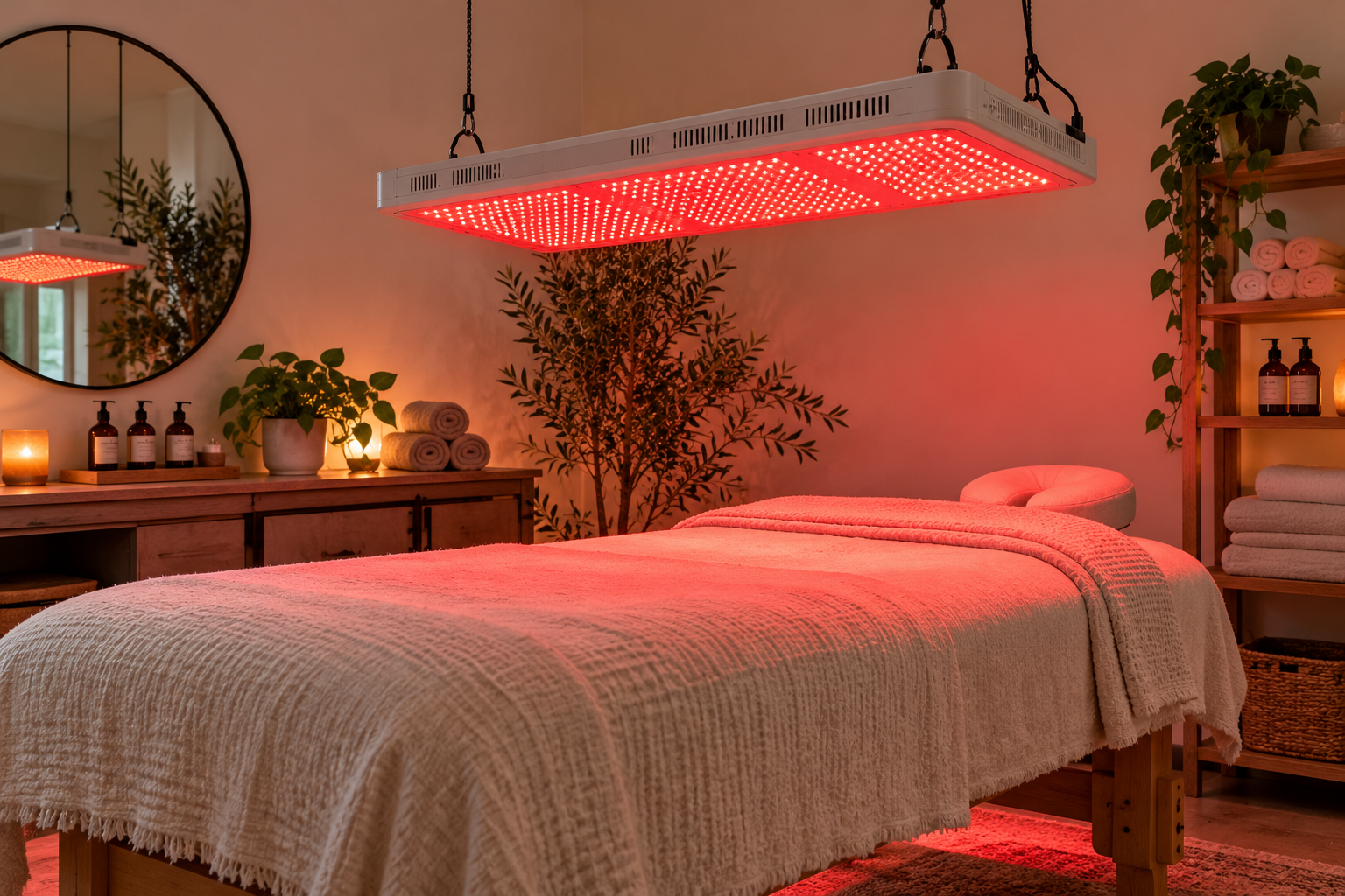 Red Light Therapy over a massage bed
